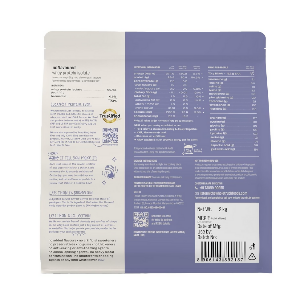 The Whole Truth Whey Protein Isolate Unflavoured - Distacart
