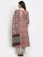 Rudra Bazaar Leaf Printed Anarkali Red Suit Set With Dupatta - Distacart