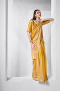 Yellow Burburry silk Swarovski Designer Work Saree - Shezlin