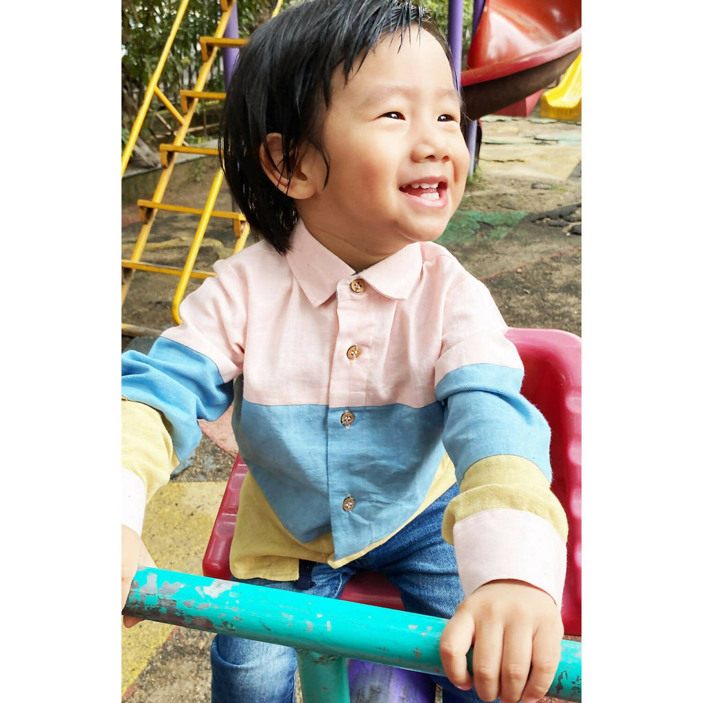 Mhyssa Blue and Yellow Color Blocked Shirt