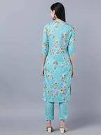 Myshka Women Blue Yellow Printed Kurta with Trousers - Distacart