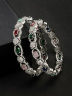 NVR Women's Set of 2 Multi-Coloured CZ Stone-Studded Handcrafted Bangles - Distacart