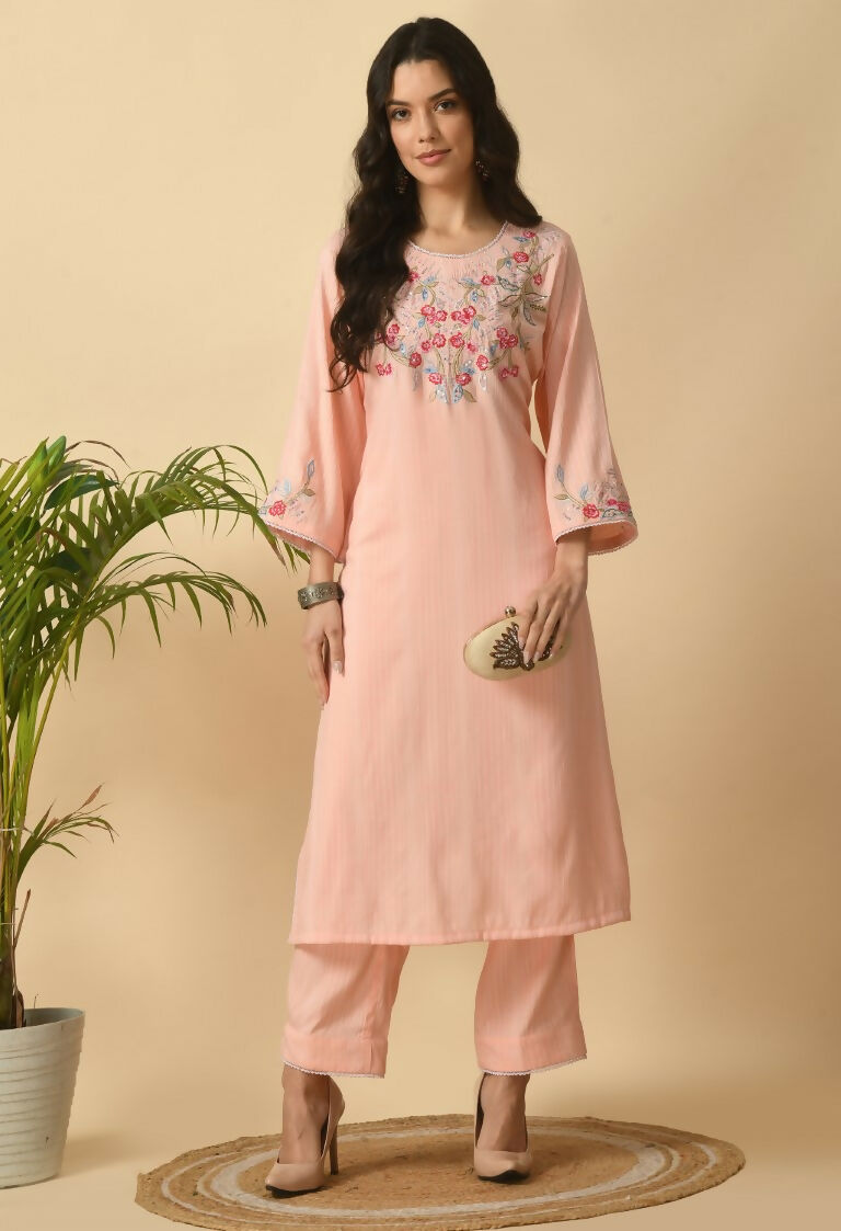 Joban Fashion Peach Cotton Rayon Kurta Set