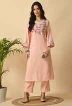 Joban Fashion Peach Cotton Rayon Kurta Set
