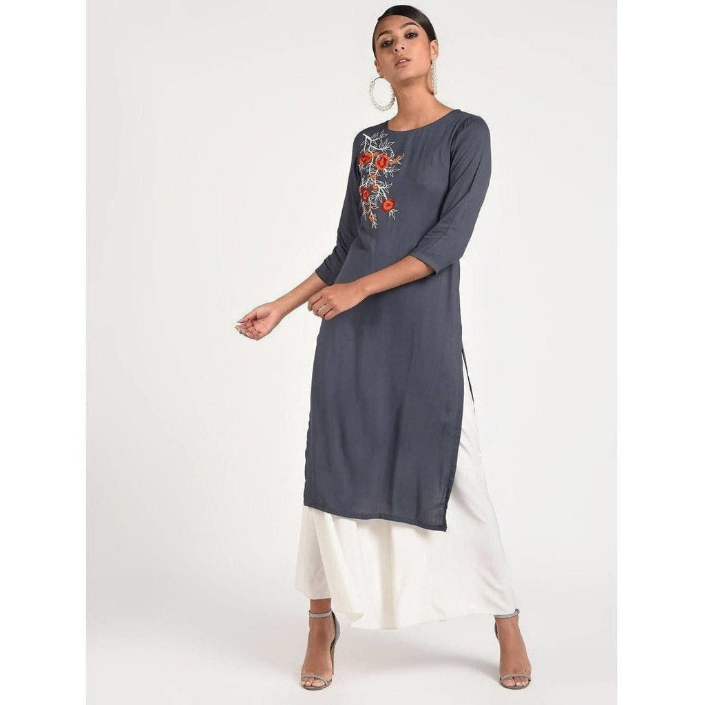 Cheera Women's Rayon Straight Kurta With Beautiful Embroidery Patch (CH016K)