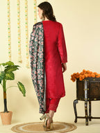 Myshka Women's Pink Velvet Kurta & Trousers With Dupatta Party Sets