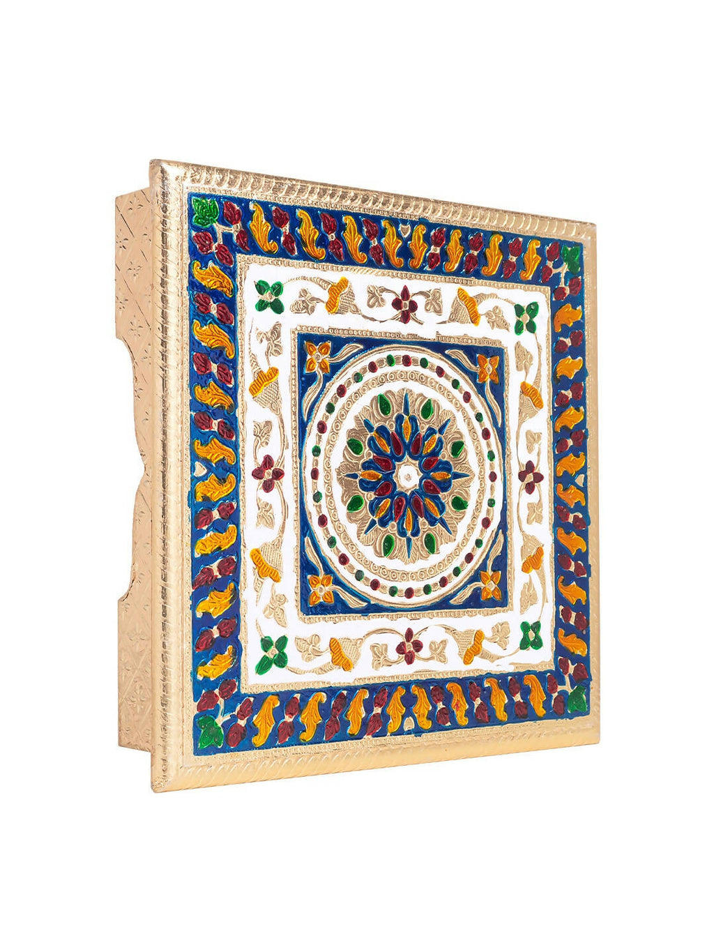 Golden Peacock Gold-Toned & Red Handcrafted Meenakari Wooden Chowki