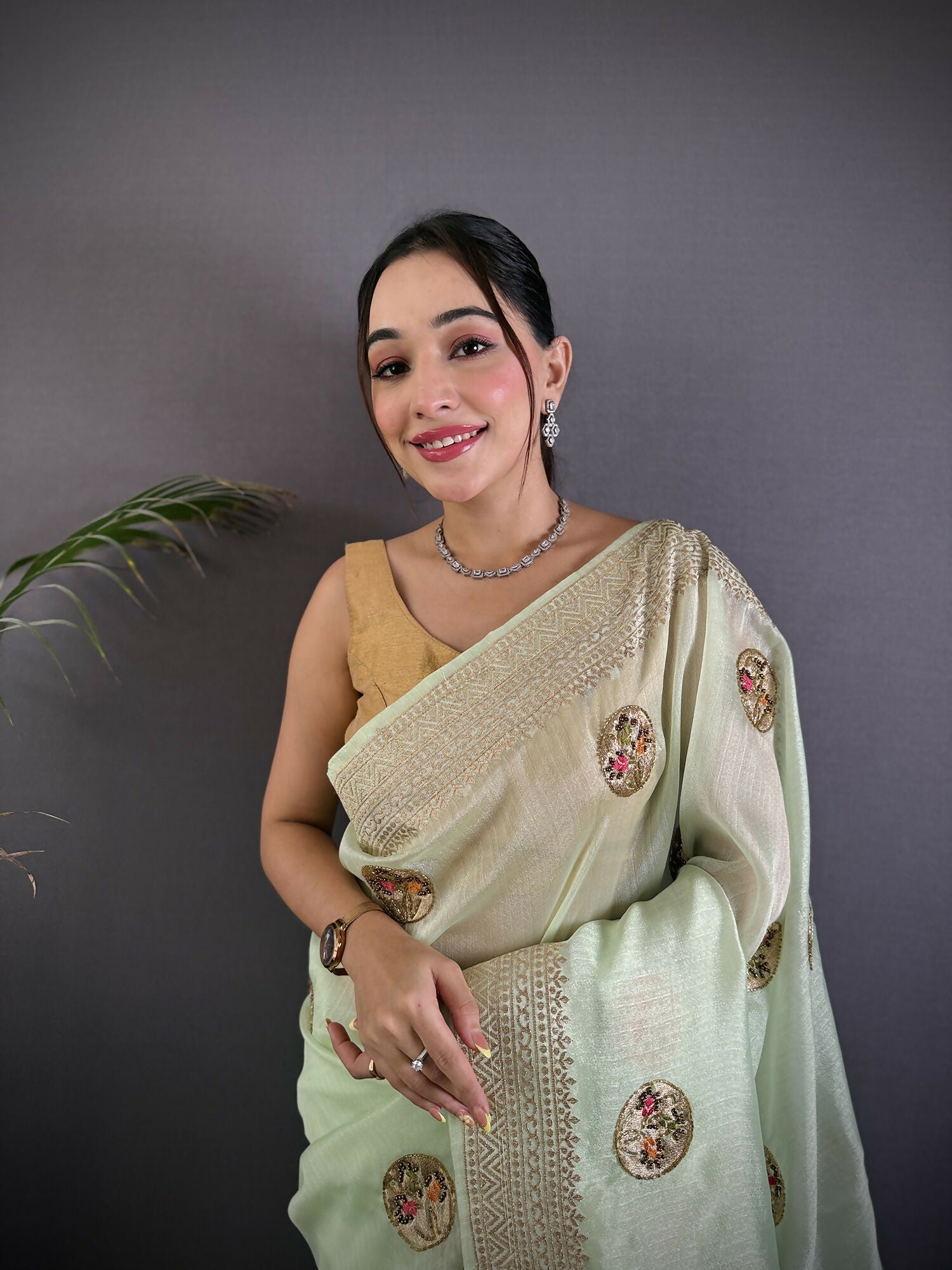 Joban Fashion Light Green Handloom Banarasi Organza Silk Khatali Butta Work Saree - Distacart