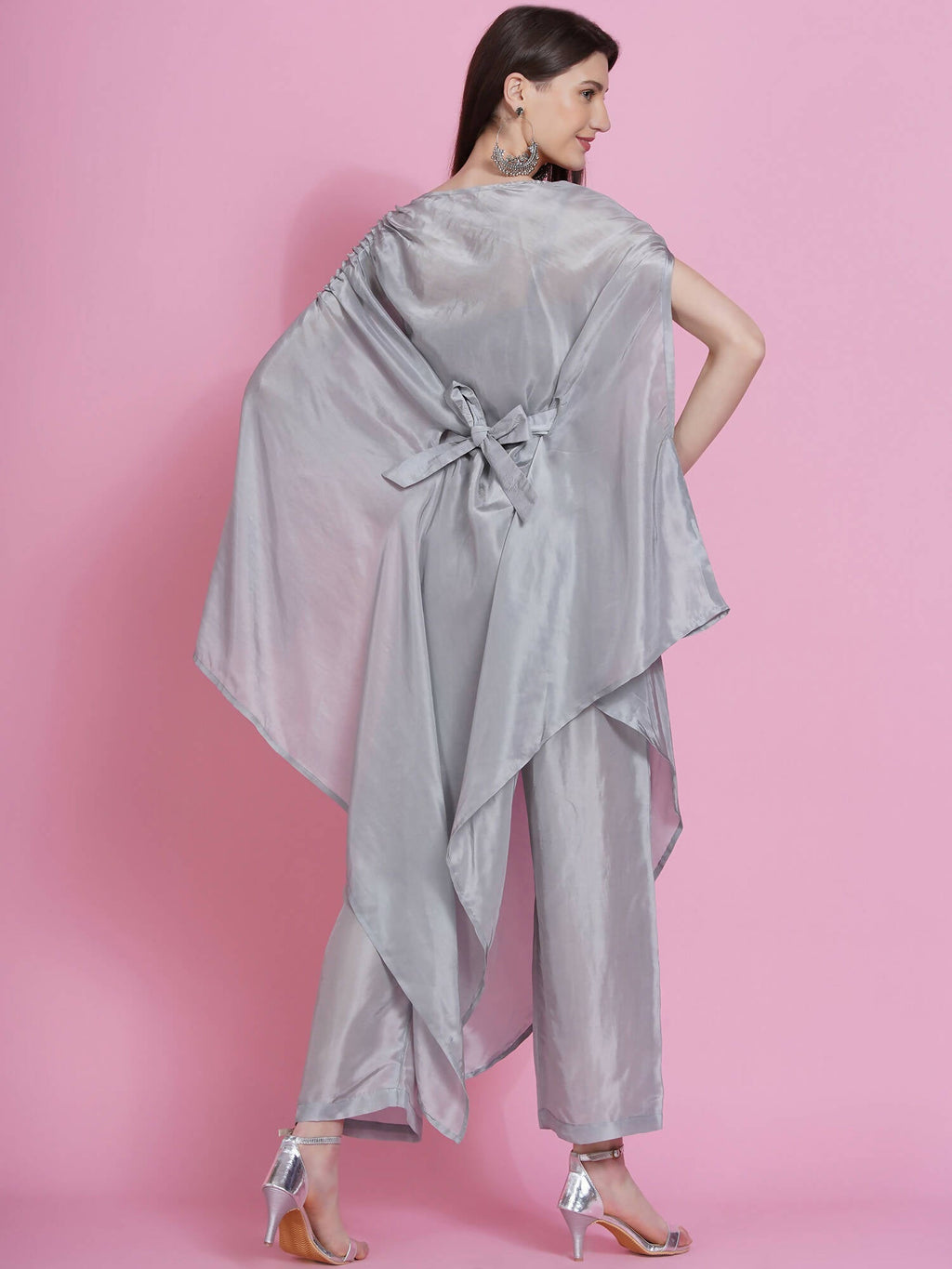 Women Republic Grey Opara Silk Kurta With Belt And Palazzo - Distacart