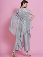 Women Republic Grey Opara Silk Kurta With Belt And Palazzo - Distacart