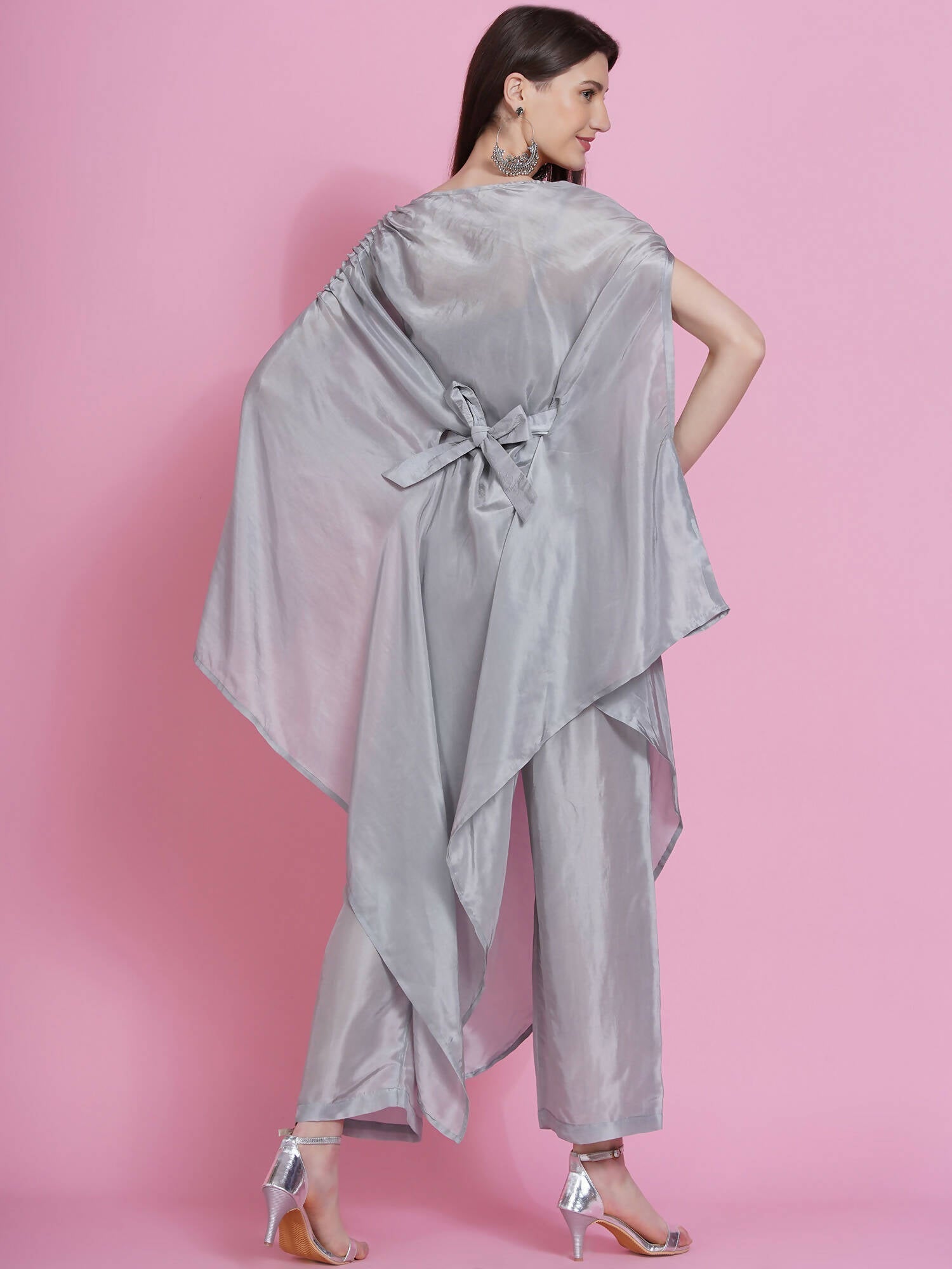 Women Republic Grey Opara Silk Kurta With Belt And Palazzo - Distacart