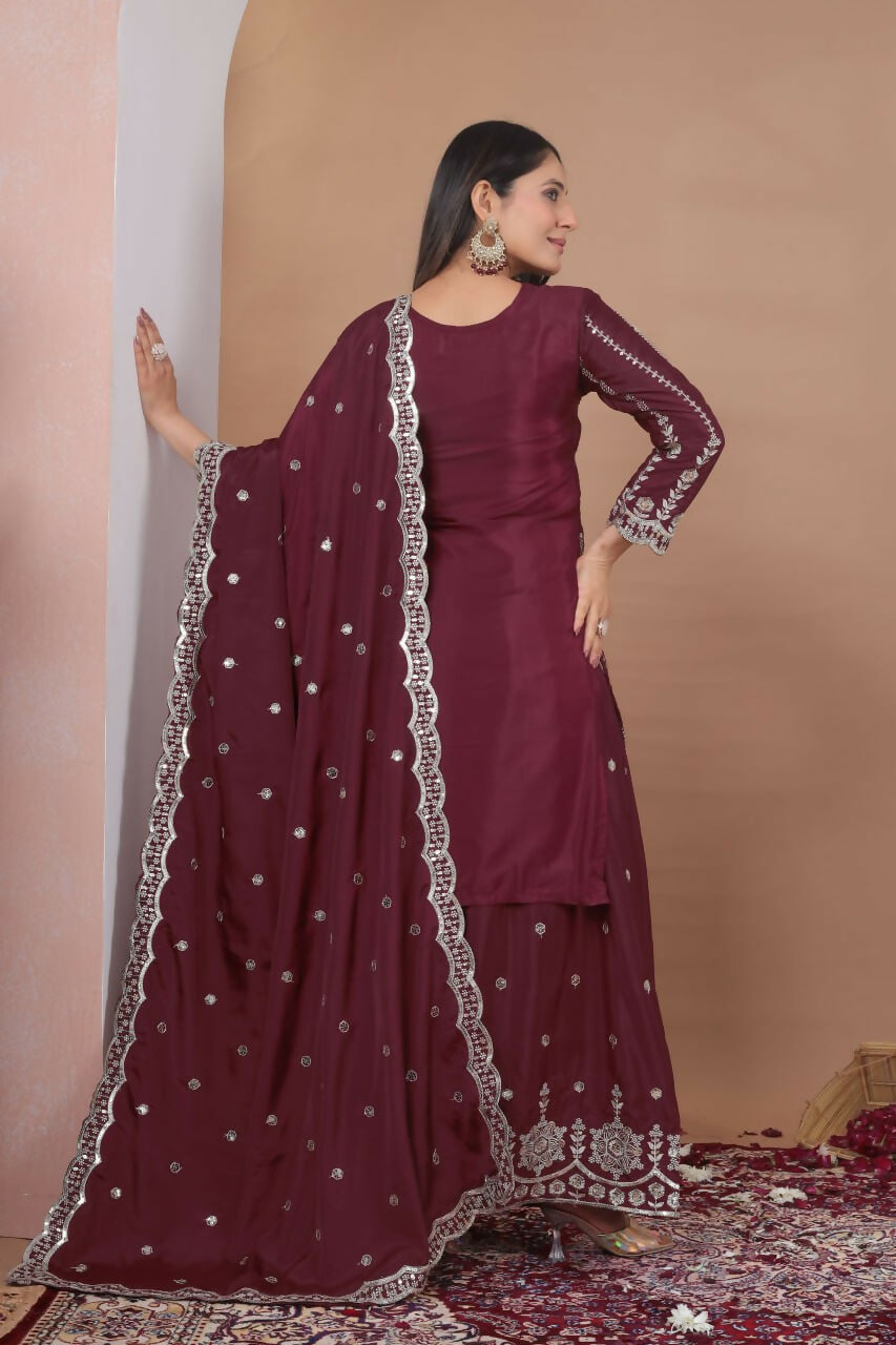 Teeya Creation Maroon Color Natural Crepe Silk Wedding Wear Trending Salwar Suit - Distacart