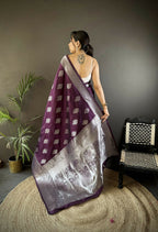 Joban Fashion Wine Floral Motifs Soft Silk Banarasi Saree - Distacart