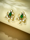 Nuyug 22K Gold-Plated Elegant Kundan & Green Stone Studded Pearl Drops Studs - Distacart