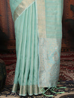 Shree Shyam Fashion Organza Rama Green Saree - Distacart