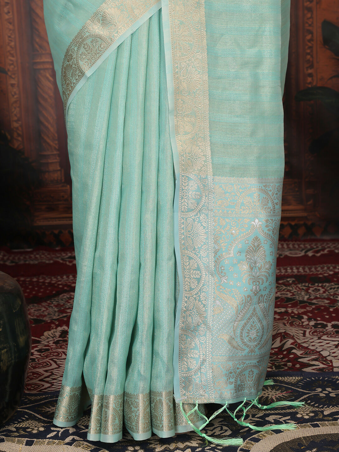 Shree Shyam Fashion Organza Rama Green Saree - Distacart