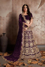 Jyoti Fashion Mesmerizing Wine Sequins Embroidered Velvet Lehenga Choli with Dupatta