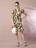 Myshka Women's Multi Printed Shirt Collar Fit and Flare Party Dress - Distacart