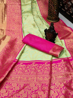 DEIANA'S Beautiful Designer Golden zari Soft Lichi Silk Saree - Pista
