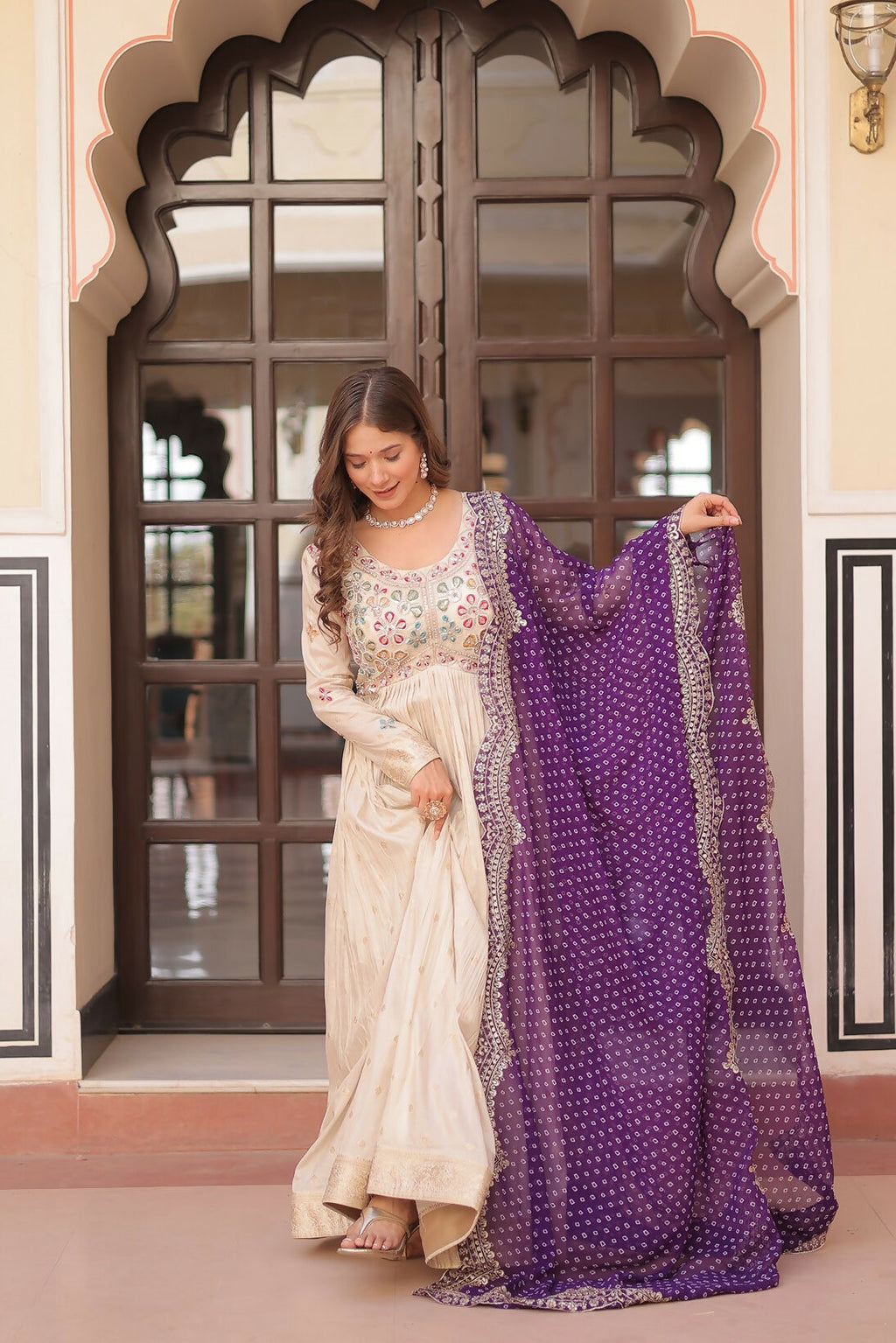 Joban Fashion Purple Jacquard Sequence Embroidery Work Kurta Set - Distacart