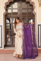 Joban Fashion Purple Jacquard Sequence Embroidery Work Kurta Set - Distacart