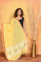 Very Much Indian Handloom Pure Cotton Paithani Dupatta - Yellow