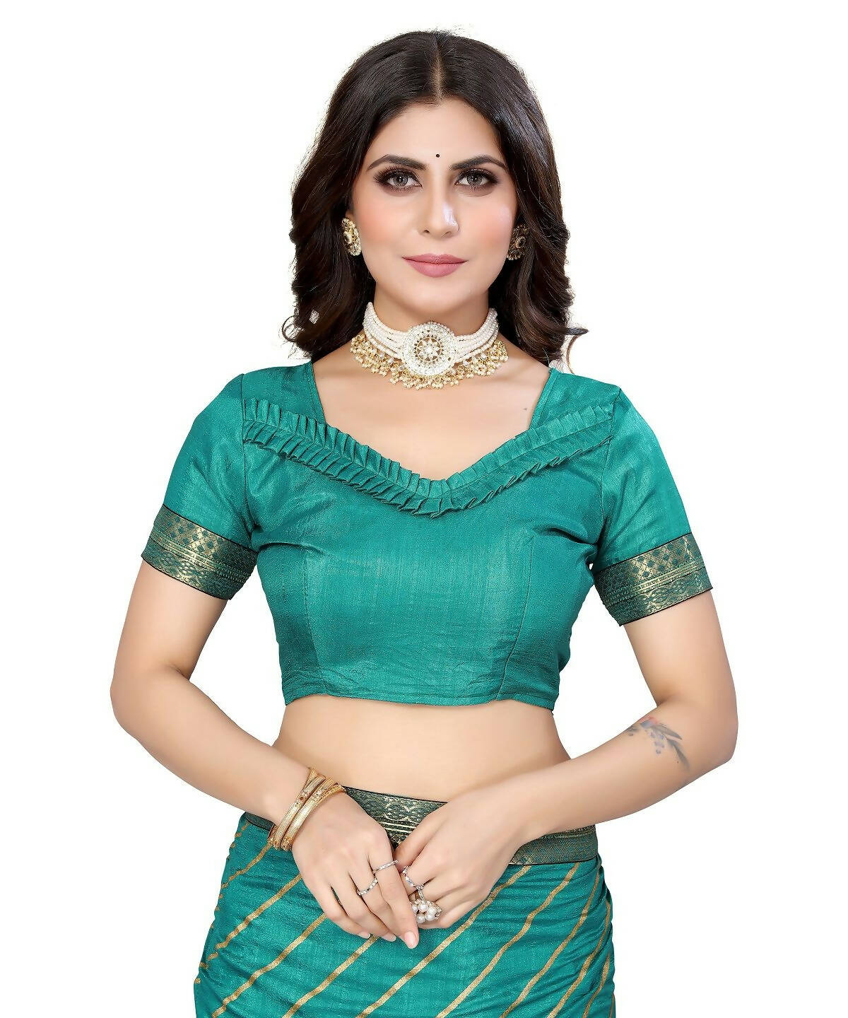 Vamika Dola Silk Green Lace Border Bollywood Style Saree (SUCHI GREEN) - Distacart