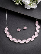 NVR Women's Pink Artificial Stones Studded Handcrafted Jewellery Set