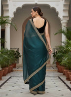 Joban Fashion Petrol Soft twill Net Party Wear Sarees - Distacart