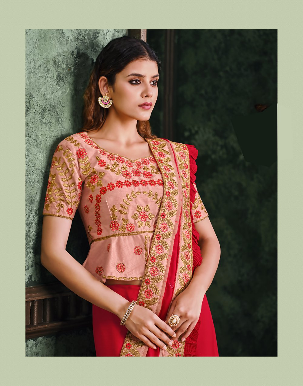 Red Silk Georgetteresham, Zari And Cord Embroidery Saree - Norita Hit