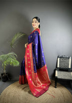 Joban Fashion Navy Blue Banarasi Soft Silk Woven Butti Saree - Distacart
