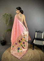 Joban Fashion Light Pink Peacock & Floral Motifs Soft Silk Kanchipuram Saree - Distacart