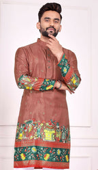 Anaita Peach Dola Silk Straight Kurta With Foil Work