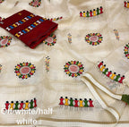Cream Cotton Blend Warli Saree with Unstitched Blouse - A2M - Distacart