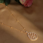 Long Gold Chain with Kundan Jhallar Pendant (Gold) - Ruby Raang