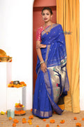 Very Much Indian Handloom Pure Cotton Paithani -Ink Blue - Distacart