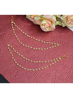 NVR Pearl Studded Classic Gold-Polished 2 Line Ear Chain Ear Cuff