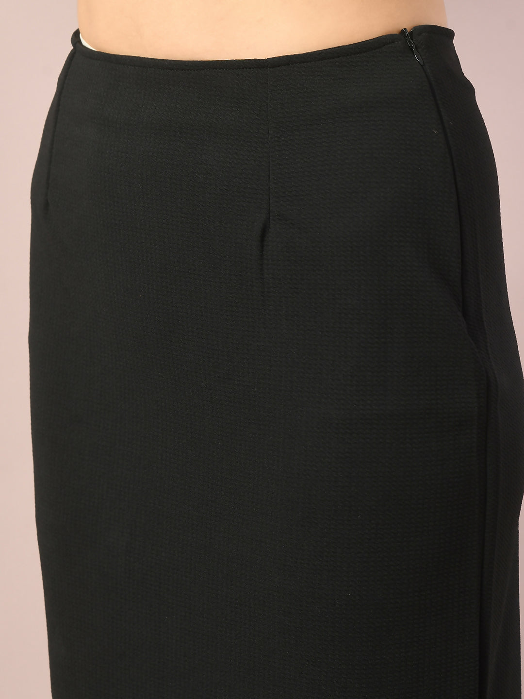 Myshka Women's Black Solid Knee Length Party Embellished Skirts