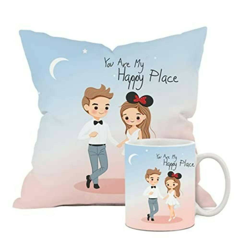 The Purple Tree Polyester Valentines Day Gift Set Of Cushion And Mug
