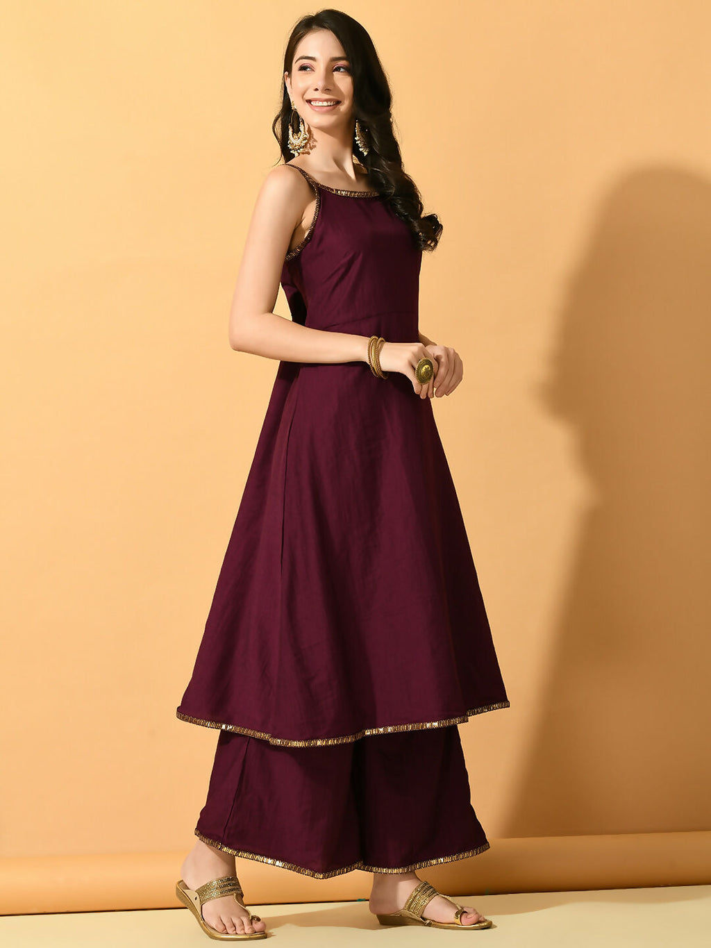 Myshka Women's Violet Solid Party Kurta Sets