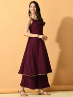 Myshka Women's Violet Solid Party Kurta Sets