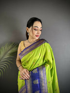Joban Fashion Parrot Green Banarasi Soft Silk Woven Butti Saree - Distacart