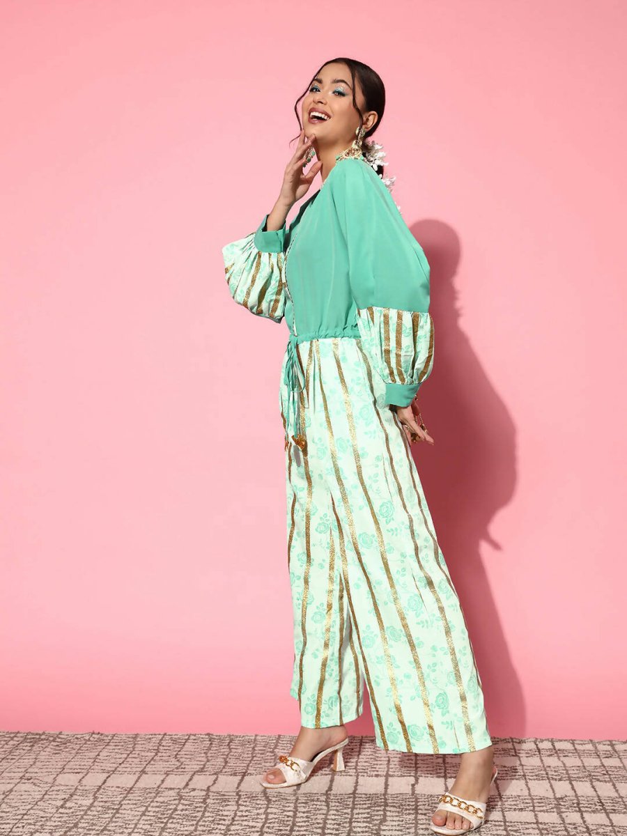 Ahalyaa Women Gorgeous Green Printed Once Upon a Sleeve Jumpsuit - Distacart