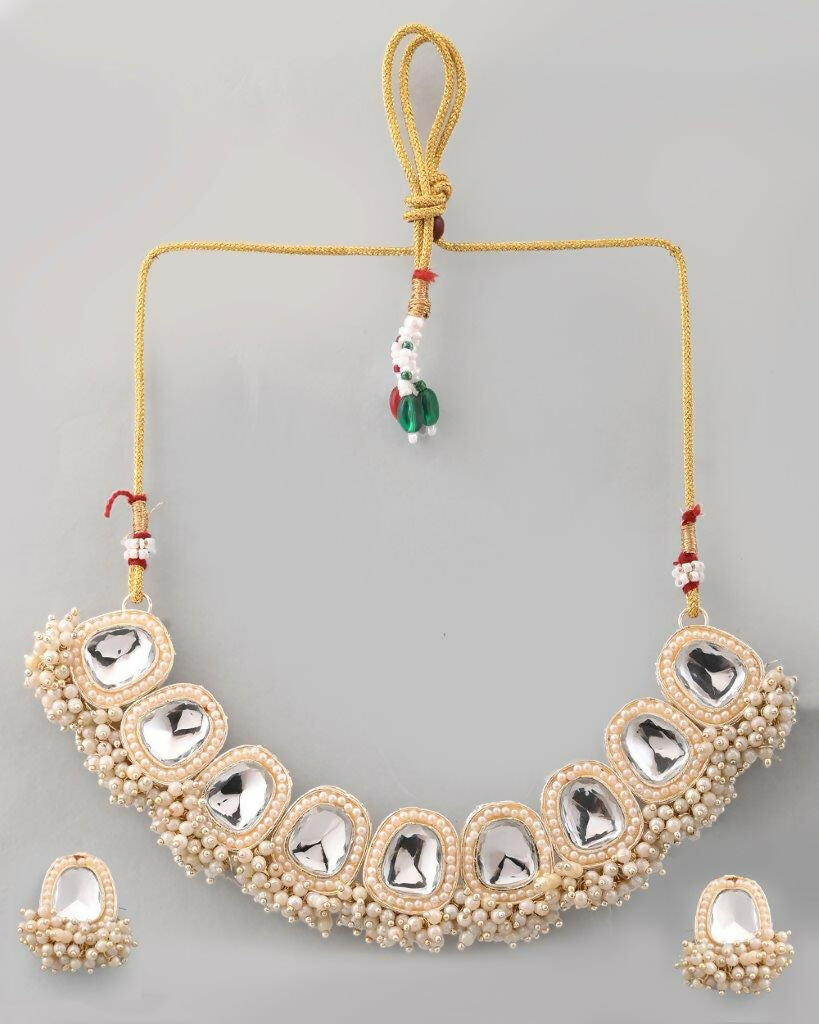 VOJ Gold-Polished Kundan Studded Choker And Earrings Set