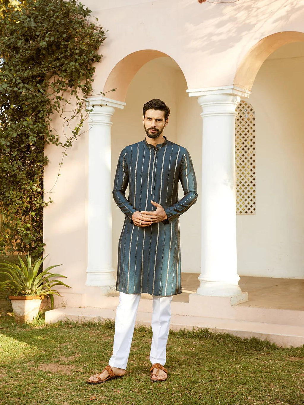 Fabmade Embroidered Regular Sequinned Chanderi Silk Kurta