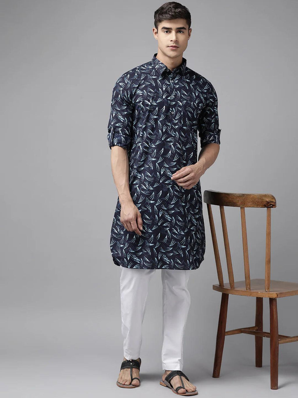 Fabmade Pure Cotton Pathani Kurta Print