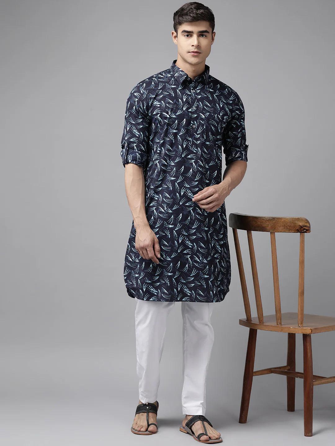 Fabmade Pure Cotton Pathani Kurta Print