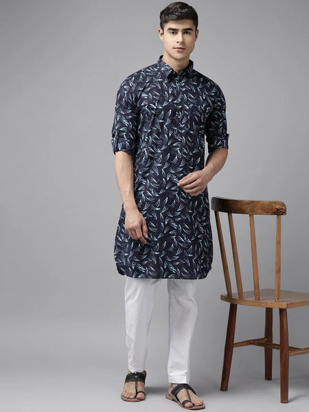 Fabmade Pure Cotton Pathani Kurta Print