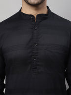 Even Apparels Black Pure Cotton Kurta With Band Collar