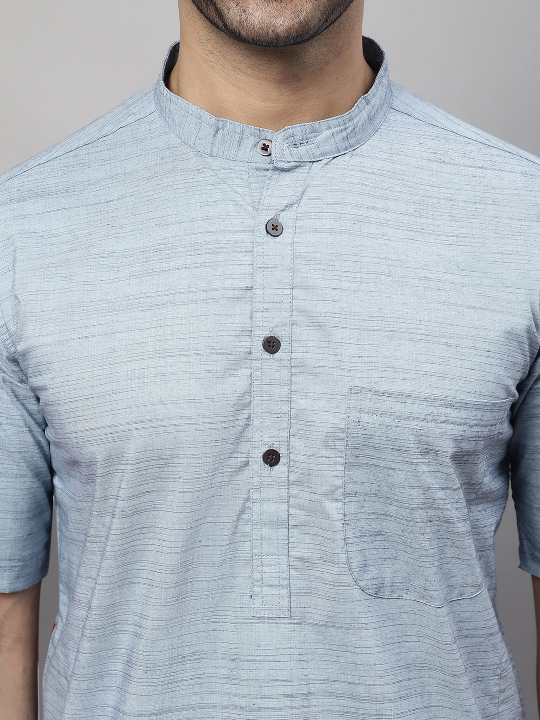 Even Apparels Blue Pure Cotton Kurta With Band Collar - Distacart